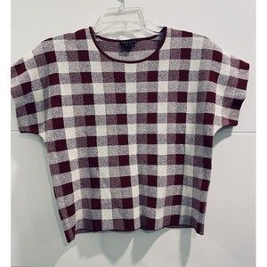 NWOT- THEORY Seblyn Checkered Gingham Designer Crop Top Burgundy & White SM